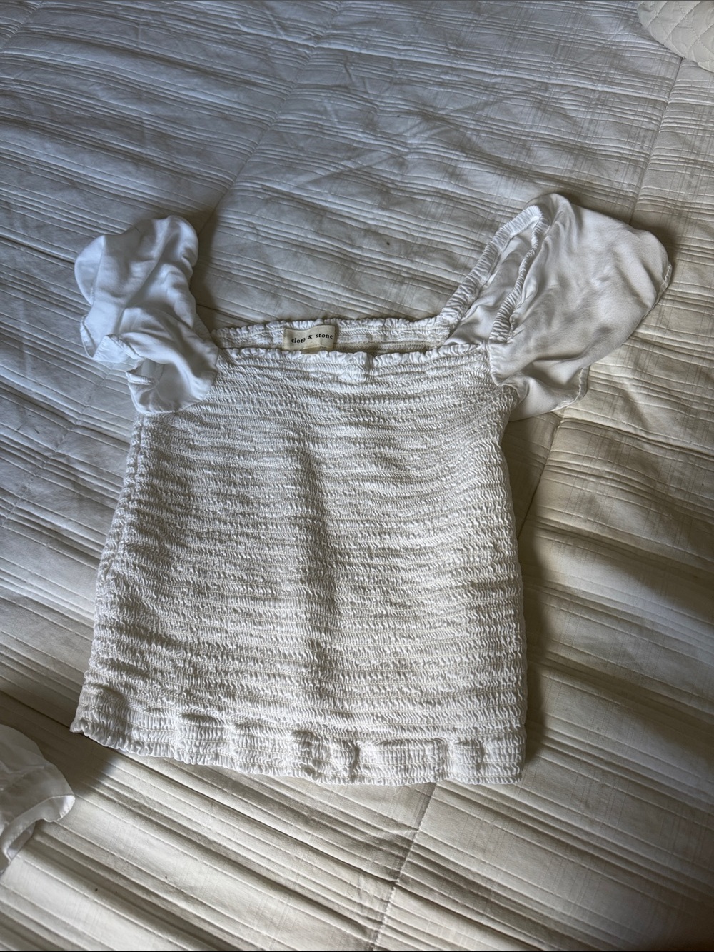 cloth & stone White Smocked Puff Sleeve Top